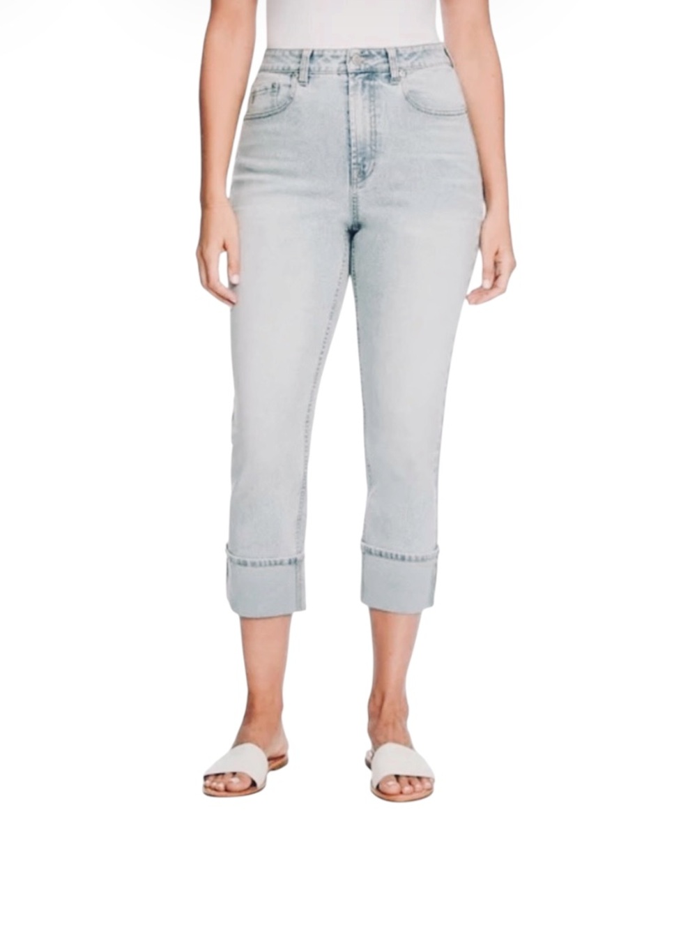 FRYE Woman’s 5 Pocket Light Blue Cuffed Cropped Stretchy Jeans Capris 14/32